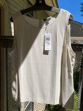 Eileen Fisher 100% Silk White Bone Round Neck Tank Darted Blouse Size XXL NWT